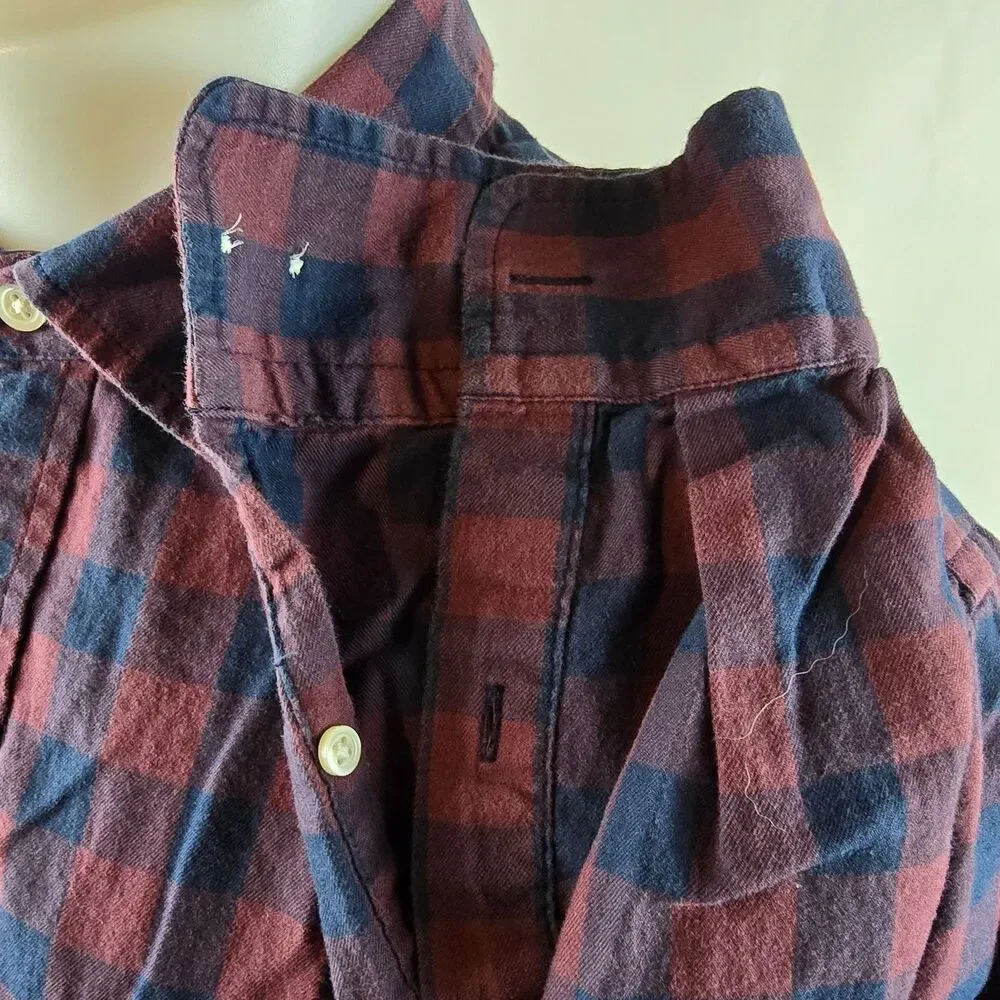 Banana Republic Shirt Mens Large Red Blue Plaid Button Up Long Sleeve Untucked